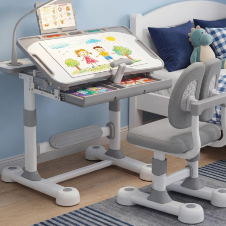 Adjustable Children's Desk And Chair Set With Light